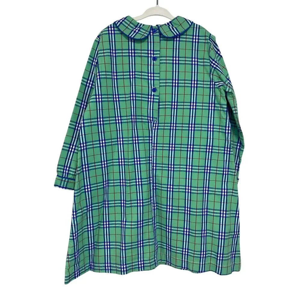 The Oaks Apparel Girls Oaklyn Green Navy Tartan Plaid Peter Pan Collar Dress 8